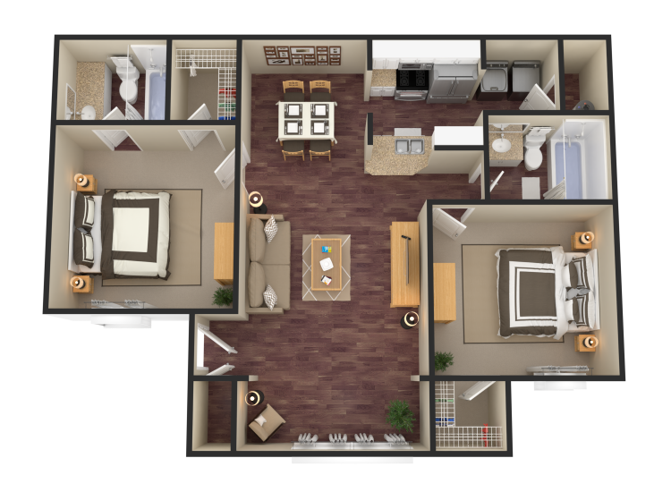 Floor plan for 2 beds, 2 baths, 1058 sqft